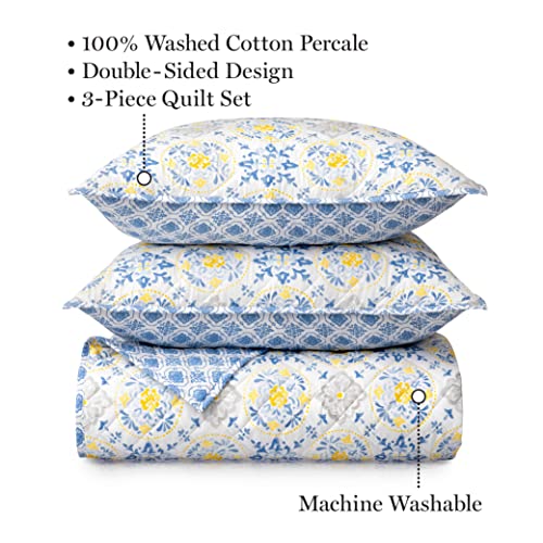 Martha Stewart Candace Quilt Set | 100% Cotton - Cool & Crisp Percale Weave | Soft And Plush|King Size - Multi #TOP1