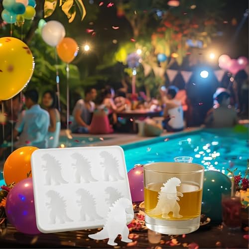 Molde para cubitos de hielo dinosaurio de silicona 2 piezas blanco miniatura 4