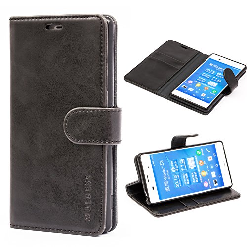Mulbess Funda Sony Xperia Z3 [Libro Caso Cubierta] [Vintage de Billetera Cuero] con Tapa Magnética Carcasa para Sony Xperia Z3 Case, Negro