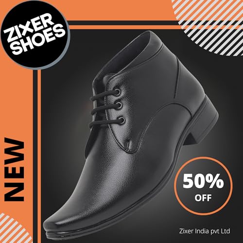 Image of Zixer Artificial Leather Mens Formal Shoes || Office High Top Formal Shoes Men || Cozy Black Formal Shoes for Men Ankle Bike Riding Chelsea Boots For men (Black)