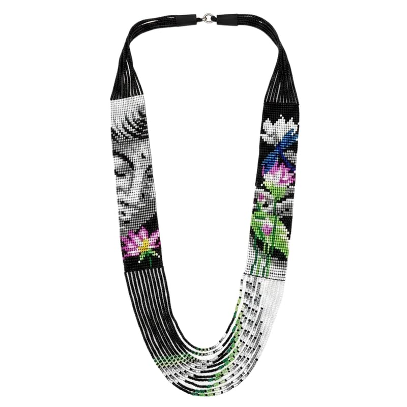 Collier ukrainien Gerdan nénuphar perles rocaille multicolores bijou traditionnel