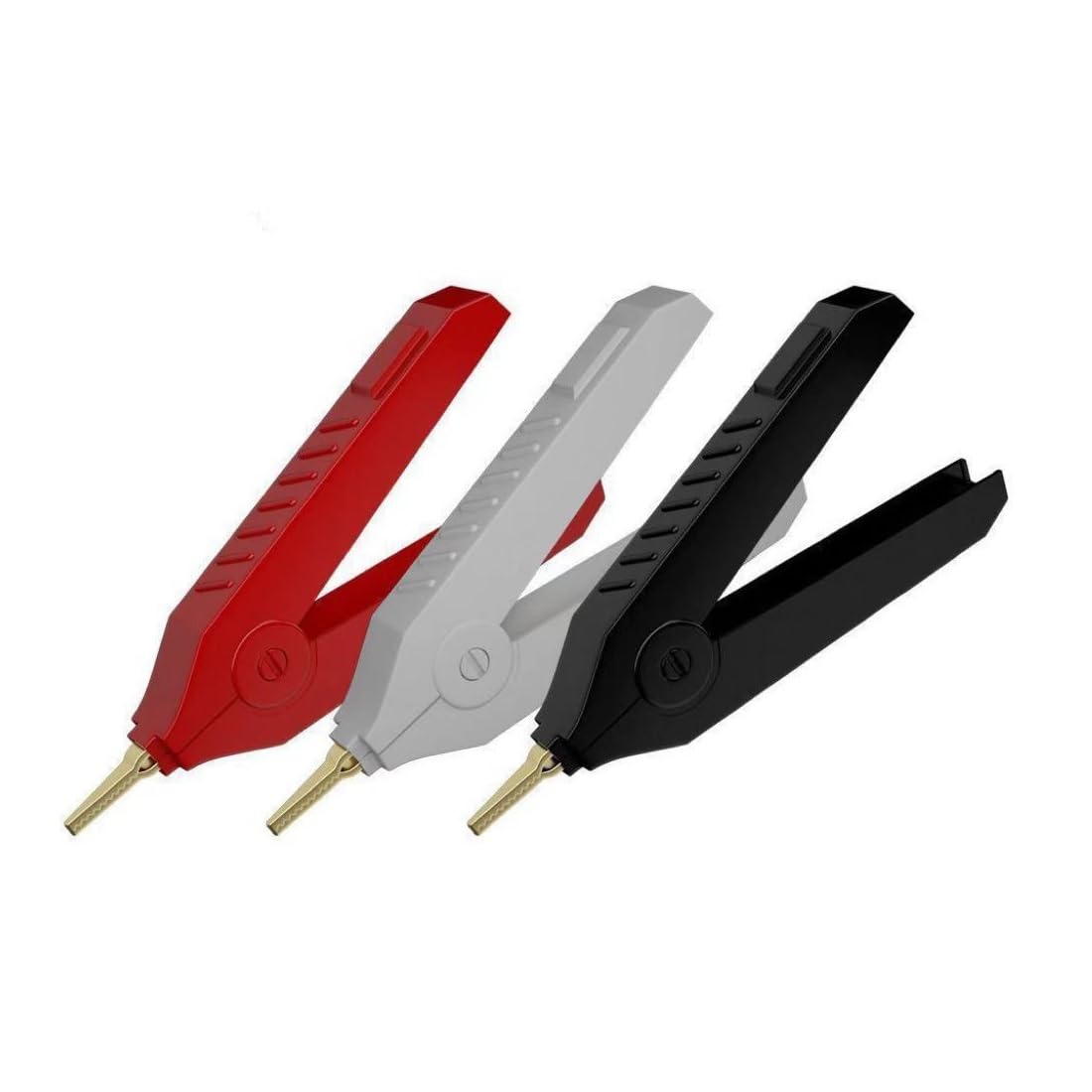Aofan Kelvin Test Clips 20A 3Pcs Set - Gold Plated Copper Alligator Clips with Insulated ABS for LCR Electrical Testing, Battery Circuit Measurement (Red/Black/Grey)