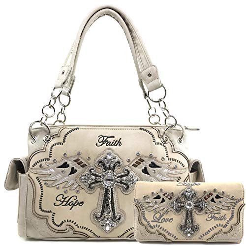Zelris Faith Love Hope Cross Angel Wing Women Conceal Carry Handbag Wallet Set