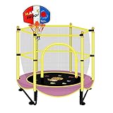 LK-HOME Mini-Trampolin Für Kinder, Mit Schutznetz, Mini-Fitness-Rebounder Mit Basketballkorb, Indoor-Sprungübungen Für Erwachsene Und Kinder,1.2M
