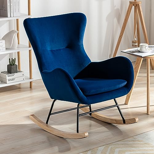 image for Tsuysi Velvet Rocking Chair Nursery, Upholstered Rocking Chairs with H