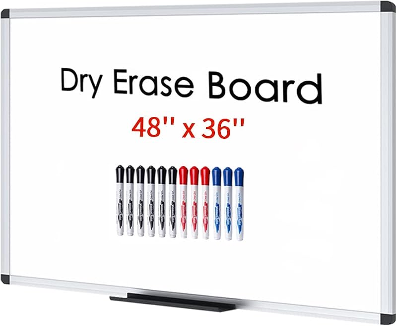 Dry Erase Board/Whiteboard,48 x 36 Inches, Wall Mounted Board for School Office and Home, with 12-Count Markers