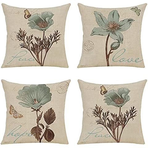 Santwo Cotton Linen Floral Pattern Pillowcase,4 Pack,40*40cm (Multicolor A) Cover