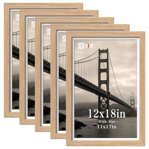VCK 12x18 Frame, Natural Wood, Real Glass, 5 Pack, Wall Hanging