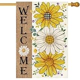Baccessor Spring House Flag 28 x 40 Inch,Yellow Daisy Sunflower Floral Double Sided Burlap Welcome Large Yard Flag Seasonal Holiday Lawn Proch Outdoor Outside Decor