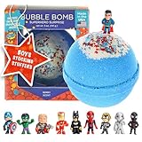 Superhero Bubble Bath Bomb for Kids with Surprise Superhero Toy Inside by Two Sisters Spa. Large 99% Natural Fizzy in Gift Box. Moisturizes Dry Sensitive Skin. Releases Color, Scent, and Bubbles.