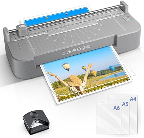 A4 Laminator Machine, Thermal Laminator with 30pcs Laminating Sheets Build in Paper Trimmer and Corner Rounder, Personal Laminator for Home/Office/School