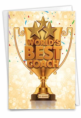 NobleWorks World's Best Coach - Thank You Greeting Card with Envelope (4.63 x 6.75 Inch) - Appreciation For a Good Leader C3117TYG