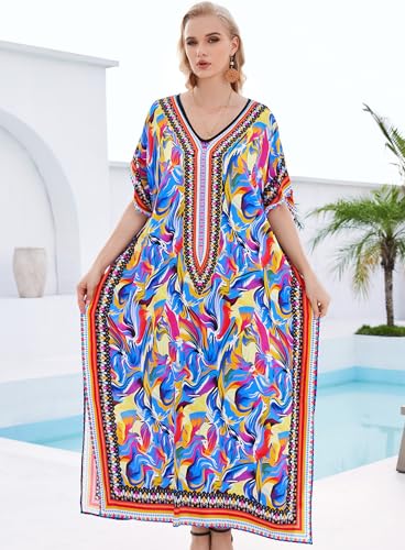 Plus Size Kaftan Dresses for Women Beach Cover Ups Swimwear with V-Neck Lightweight Caftans for Vacation Dress2