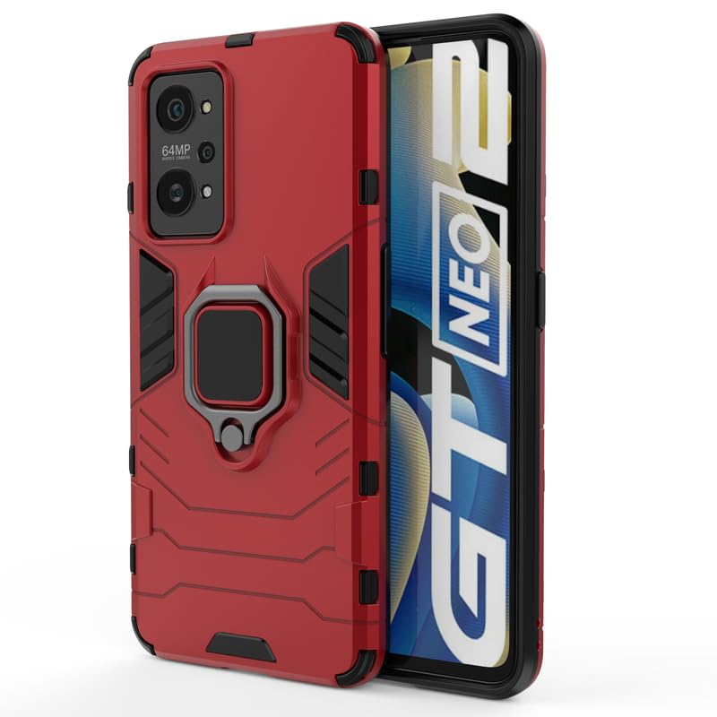 Glaslux Defender Case | Rotating Ring Holder | Military Grade Armor | Bumper Back Cover for Realme GT Neo 3T (Red)