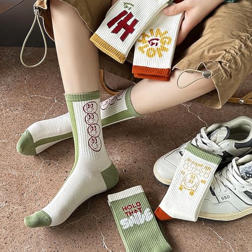 Image of Women's stockings 3 pieces | Smiling face combed cotton | Slip-proof cuffs | Spring and Summer white socks