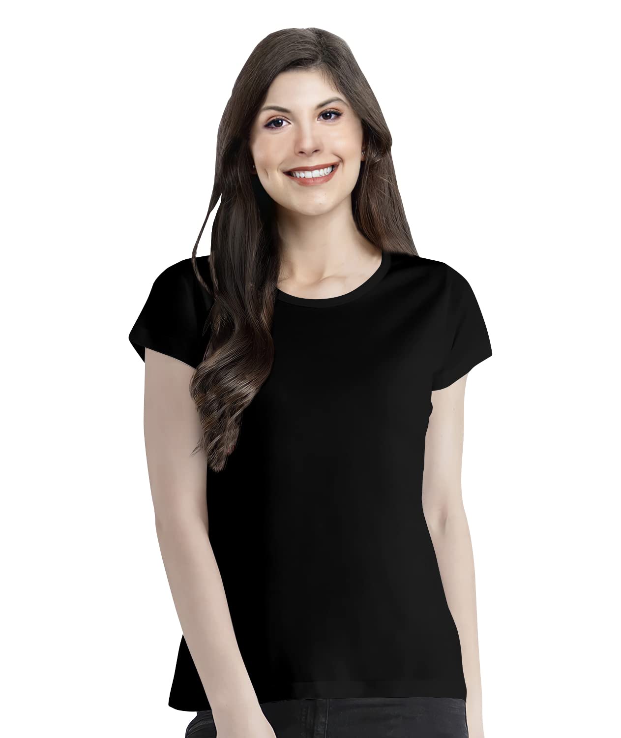 Cricmarket Women Plain 100% Cotton Round Neck Half Sleeves Multicolour T Shirt. Casual, Trendy, Stylish Tshirts and Tops-picture-48
