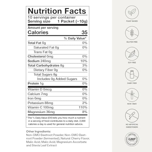 Image of HumanN SuperBeets Sport Endurance Pre Workout Powder, Nitric Oxide Supplement, Stimulant & Caffeine Free, Made with Beet Root, Wild Cherry, 10 Count Packets