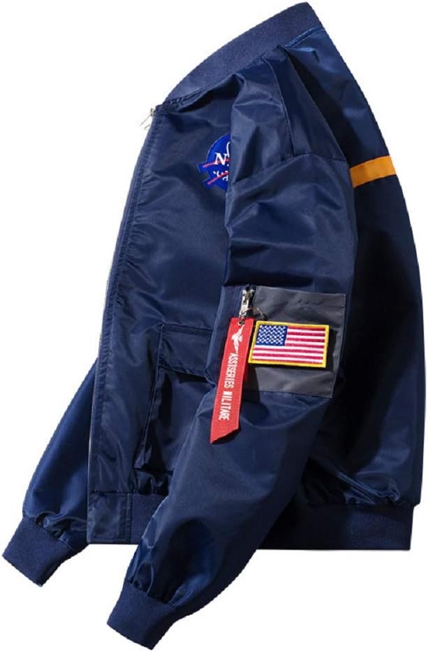 CORIRESHA Mens Apollo NASA Patches Slim Fit Bomber Jackets Windbreaker - Image 2