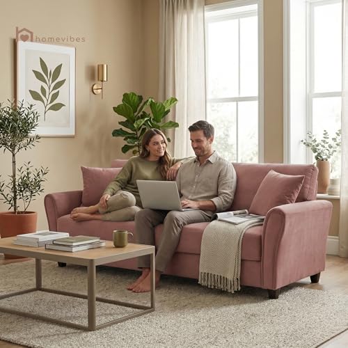 Image of 3 Seater lceola Premium Fabric Sofa |Stylish and Comfortable Living Room Furniture| Heavy Quality Sofa and Builtin| Throne of Comfort (Blush Pink, 3 Seater)