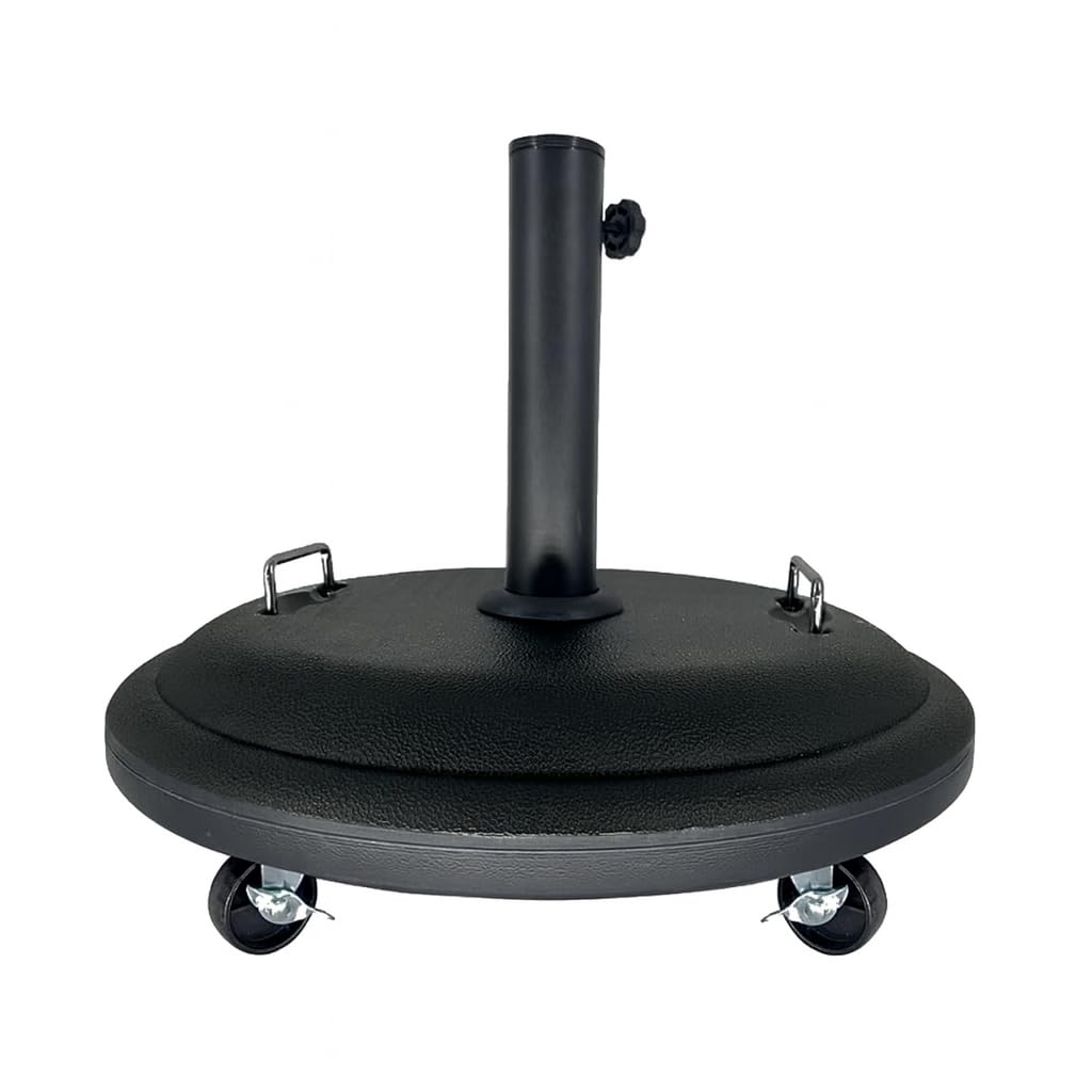 JAMAX Base Sombrilla con Ruedas 25kg Ø50 cm Soporte Parasol Ajustable para Jardín, Terraza o Patio – Base Redonda Resistente con Doble Asa – Uso Exterior e Interior (Negra..)