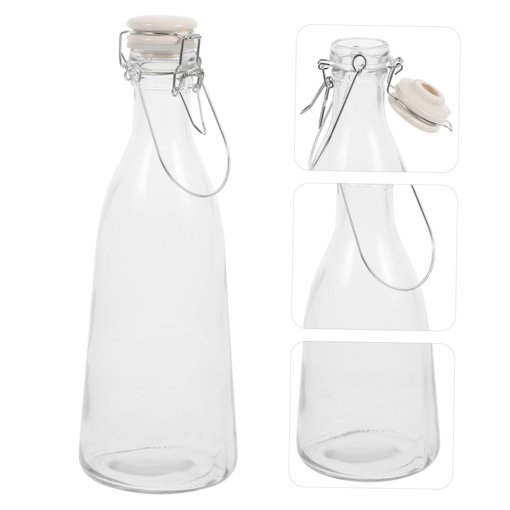 Mikinona Transparente Glasflasche 1000ml mit Verschluss, Auslaufsicher