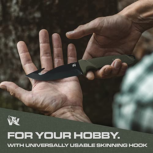 Odenwolf Hunter 2 - Tactical Hunting Knife With Gut Hook - Deer Skinning Knife For Hunting - Buck Knife Fixed Blade With Sheath - Field Dressing Knive With Gutting Hook - Survival Knife With Sheath #TOP5
