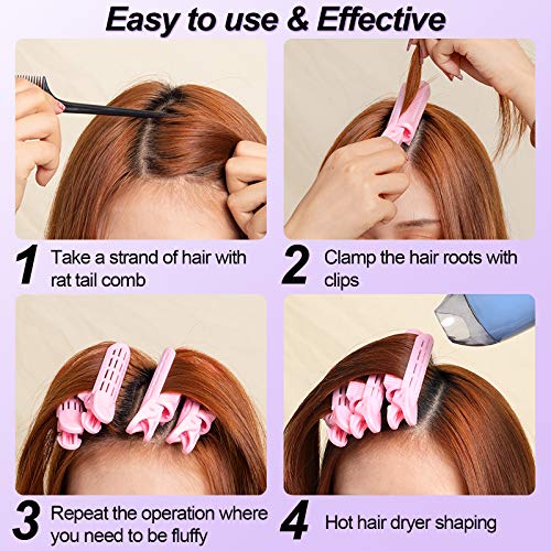 7 Pieces Volumizing Hair Root Clip And Rat Tail Comb Hair Styling Set, Natural Fluffy Wave Volume Hair Clip Hair Root Curler Hair Styling Tool Rollers For Women Girls (Pink, Purple) #TOP3