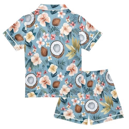 Tropical Coconut Plumeria Flowers Pajamas Set Summer Button Down Sleepwear Pjs Sets Comfy Loungewear2