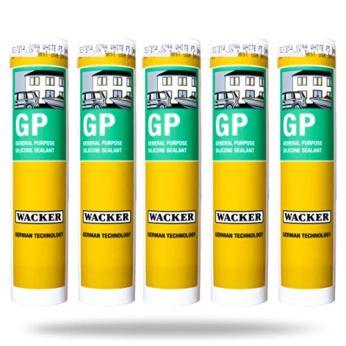 Image of Buildingshop.in Wacker Silicon Glue For Glass Transparent (PACK OF 5) (10.1 oz Tube) For Waterproofing Windows, Aquarium, Tiles, Kitchen Also For Bonding Gel Gun (Wacker GP, Black)