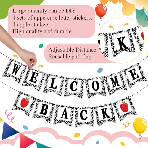 Image of Mooliwe Classroom Decor DIY Banner, Welcome Back to School Party Supply Custom Hanging Bunting Garland Kit with Letters for First Day of School Ambience Celebration Decoration(Black,Composition)
