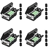 Jienk 4Packs VGA DB15 3 Row Solderless Male Quick Connector, 3+9 D-SUB 15 Pin Port Terminal Solderfree Breakout Connector Board with Case Accessories Long Bolts
