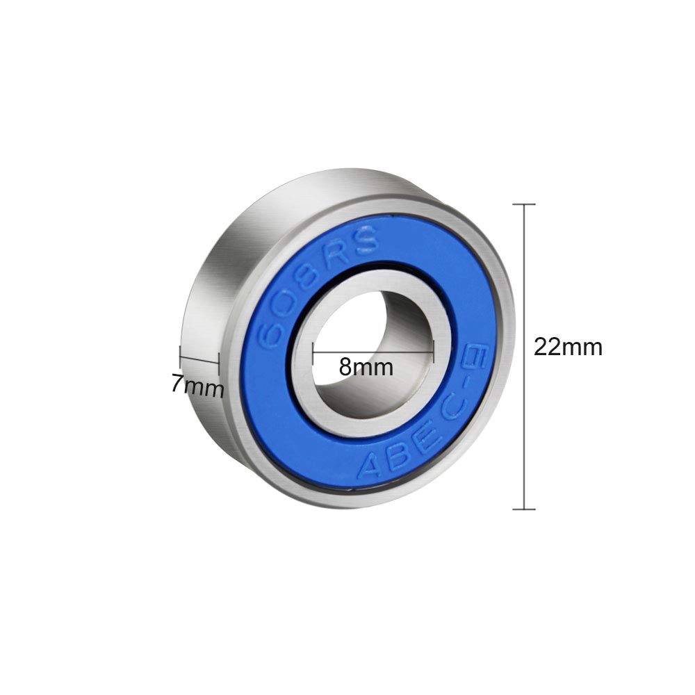 20 Pezzi Cuscinetto a Sfere 608RS in Metallo Mini Cuscinetti per Pattini Rollerblade Skateboard (8mm x 22mm x 7mm, Blu)