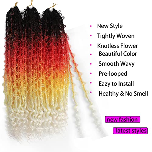 5 Packs 24 Inch Butterfly Box Braids Crochet Hair Goddess Box Braids With Curly Ends 4 Tone Ombre Synthetic Crochet Braiding Hair Pre Looped Butterfly Box Braids(1B/Orange/Yellow/White) #TOP2