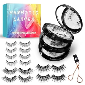 Ciglia Finte Magnetiche, Effetto Naturale, Impermeabili, Ciglia Finte Magnetiche con Istruzioni, Facili da Indossare e Rimuovere Senza Colla, 4 Paia Riutilizzabili