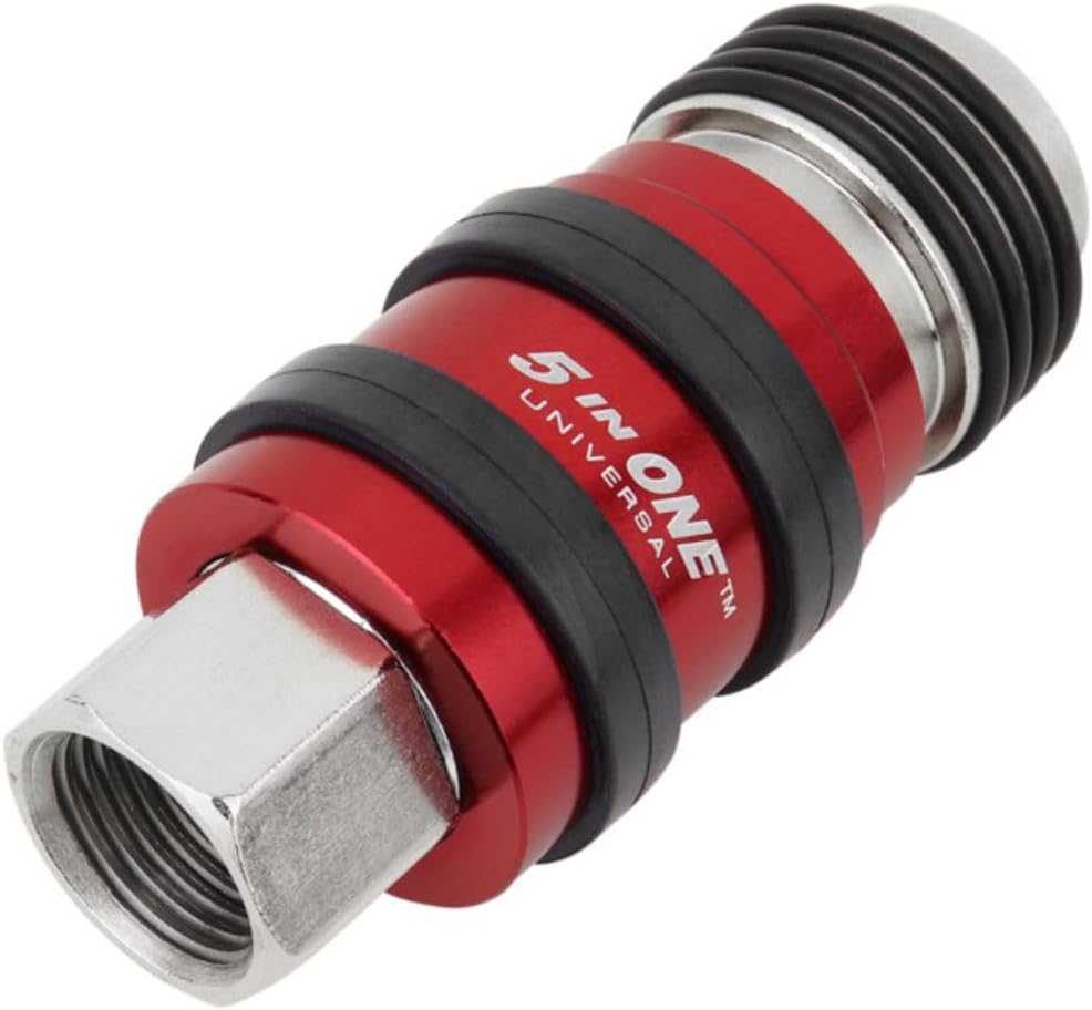 Milton 5 in ONE Universal Safety Exhaust Quick-Connect Industrial Coupler, 1/4" Body 3/8" MNPT, Safely Bleeds Excess Air and Disengages Fittings, Compatible to All Major Interchanges