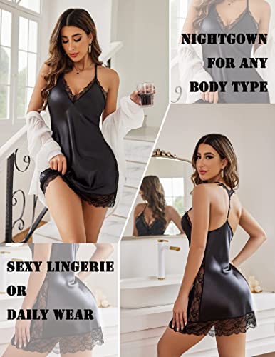 Image of Avidlove Women Lingerie Satin Lace Chemise Nightgown V Neck Mini Babydoll Sexy Full Slips Sleepwear S-4XL