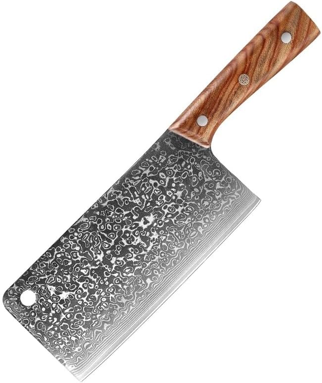 Meat Cleaver,Cleaver Knife 7.5 Inch Cleaver Knife Damascus Steel Rosewood Handle Sharp Kitchen Knives Chef Meat Chopping Butcher Slicing Knife