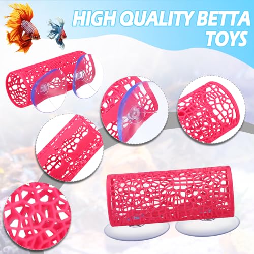 Image of Honeydak 2 Pcs Betta Fish Tank Accessories Betta Tunnel Fish Toys Safe Hollow Hammock Cave Aquarium Decor with Suction Cups for Small Shrimp Reptile Guppies(Pink,Hideout Tube)