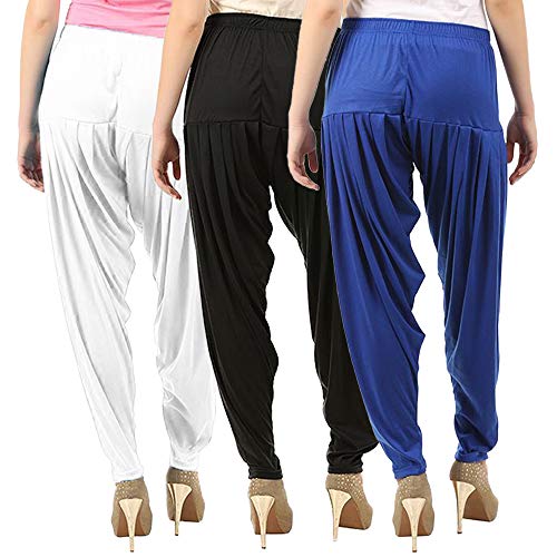 Image of Buy That Trendz Combo Offer (Pack of 3) Cotton Viscose Lycra Dhoti Patiyala Salwar Harem Bottoms Pants for Womens (White, Maroon, Black)
