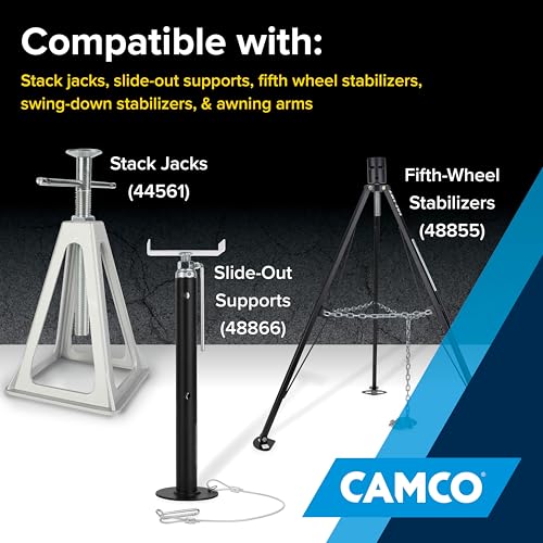 Image of Camco Camper /RV Large Stabilizer Jack Pads - Features Interlocking Design & Handy Strap for RV Storage - Built-in Handle - Use with RV Leveling System, RV Levels & More - 14 inch x 12 inch, 2-Pk (44541)