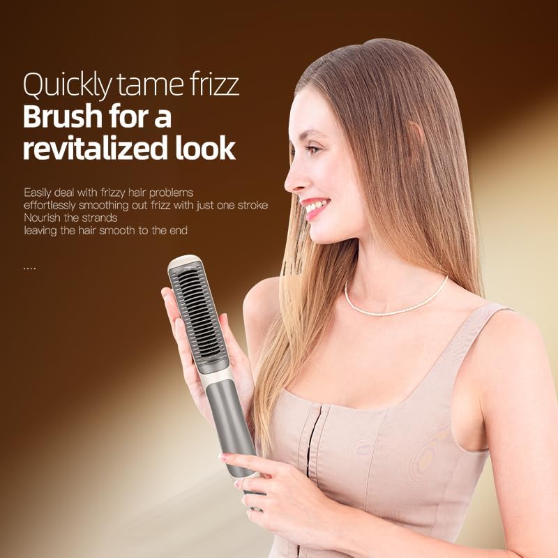 Hair Straightener Brush, Alinana 2 in 1 Straightener and Curler, Ring Hair Straightener Comb 6 Temps 20s Fast Heating, 3D Straightening Brush for Women - Image 3