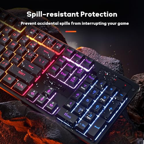 Image of Redragon K521 Upgrade Rainbow LED Gaming Keyboard, 104 Keys Wired Mechanical Feeling Keyboard with Multimedia Keys, One-Touch Backlit, Anti-Ghosting, Compatible with PC, Mac, PS4 /5, Xbox