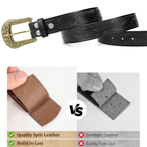 SANSTHS Western Belts for Men Women, Adjustable Mens Cowboy Country Belt for Pants Jeans with Vintage Engraved Leather4