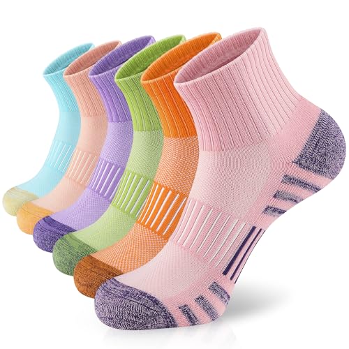 Image of Airacker Athletic Quarter Socks with Cushion Running Ankle Socks for Men Women 6 Pairs