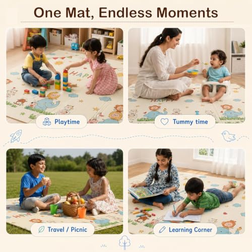 Image of StarAndDaisy Baby Floor Play Mat for Babies, Infants & Toddlers, 8MM Double-Sided Waterproof Play Mat, Reversible & Foldable Design (Alphabet, 6 * 5)