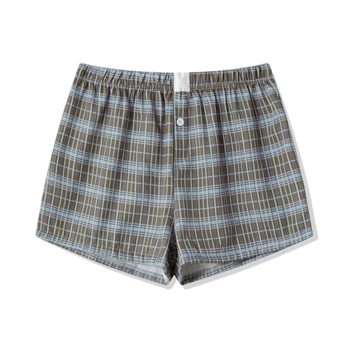 Image of Womens Boxer Shorts Gingham Y2k Pajama Cute Plaid Striped Print Lounge Sleep Shorts