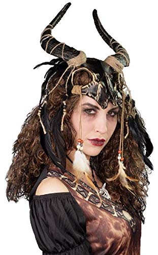 shoperama Kopfschmuck Tierschädel mit Hörnern Federn Perlen Voodoo Priester Krieger Schamane Barbar, Farbe:Schwarz/Gold shoperama Kopfschmuck Tierschädel mit Hörnern Federn Perlen Voodoo Priester Krieger Schamane Barbar, Farbe:Schwarz/Gold