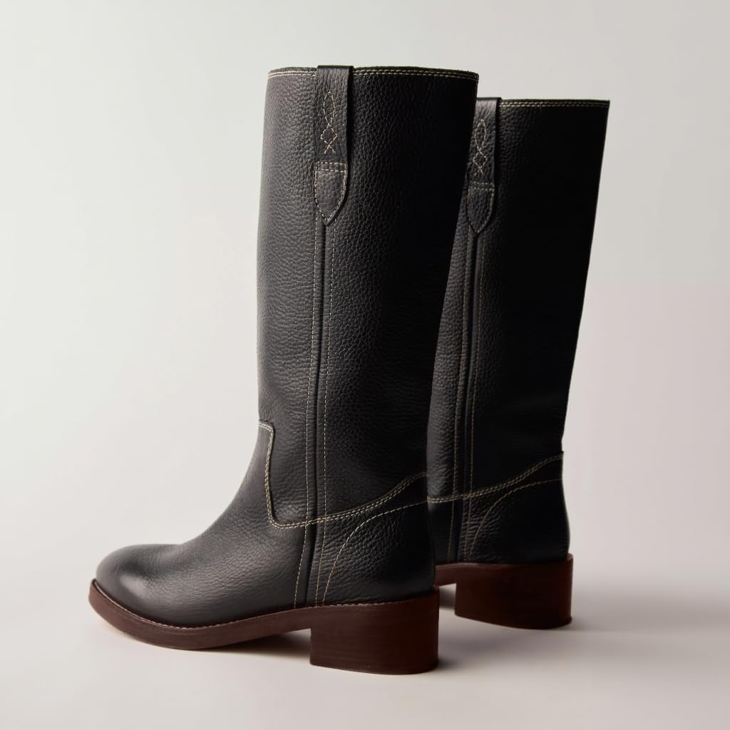 KISSASA Knee High Boots Women Roud Toe Chunky Block Low Heel Moto Boots Vintage Pull On Tall Long Boots Retro Campus Shoes - Image 7