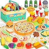 TEBOKHAD Accesorios Cocina Juguetes, Juego De rol Cocina Juguete, Cocinita Infantil con Comida, Cubiertos Cesta Picnic, Frutas Y Verduras Juguete, Regalo Niño Niña Juegos Educativos Niños 3 +años