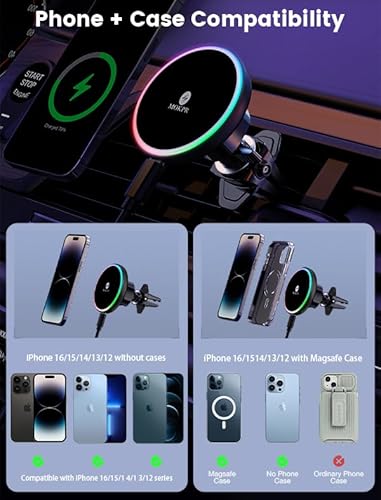 MOKPR für Magsafe Autohalterung mit Ladefunktion, 15W mit MagSafe Autohalterung Ladegerät Handyhalterung Auto mit Ladefunktion Lüftung/Armaturenbrett für iPhone 17/16/15/14/13/12 (Schwarz)